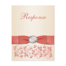Monogram Coral Champagne Floral Wedding RSVP