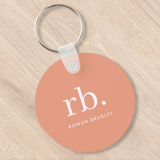 Monogram Coral Peach Elegante Feminine Minimalisti Schlüsselanhänger (Feminine stylish coral peach unique monogram keychain.)