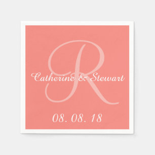Monogram Coral Pink Stilvolle Farbdesign-Hochzeit Serviette