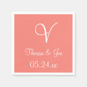 Monogram Coral Pink Stilvolles Farbdesign Napkins Serviette