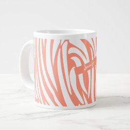 Monogram Coral Pink Striped Zebra Muster Trendy Jumbo-Tasse