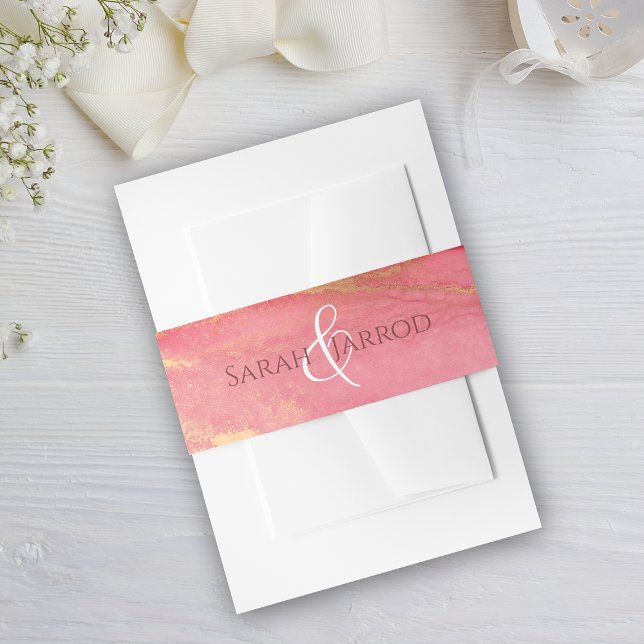Monogram Coral Pink Wedding Einladungsbanderole (Monogram Coral Pink Wedding Invitation Belly Band)