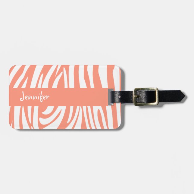 Monogram Coral Pink Zebra Muster Gepäckmarke Gepäckanhänger (Vorderseite horizontal)