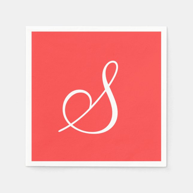 Monogram Coral Red Classy Monochromatisches Papier Serviette (Vorderseite)