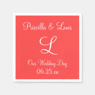 Monogram Coral Red Exklusive passende Farbe Napkin Serviette