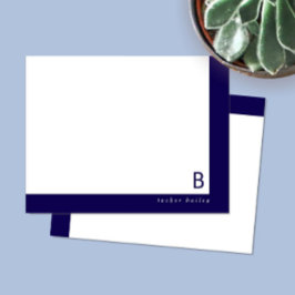 Monogram Corner Band Dark Blue Personal Stationery Mitteilungskarte