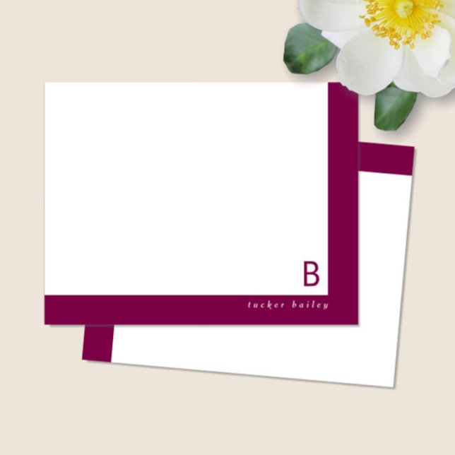 Monogram Corner Band Wein Red Personal Stationery Mitteilungskarte (Von Creator hochgeladen)