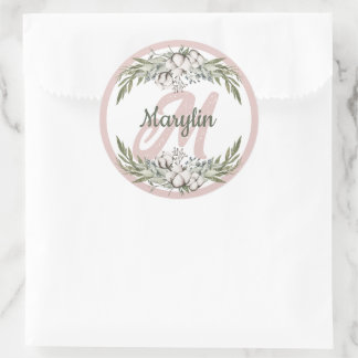 Monogram Cotton Blume Foliage Minimale Konstruktio Runder Aufkleber