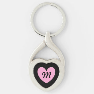 Monogram Cotton Candy Pink Herz auf schwarz Schlüsselanhänger