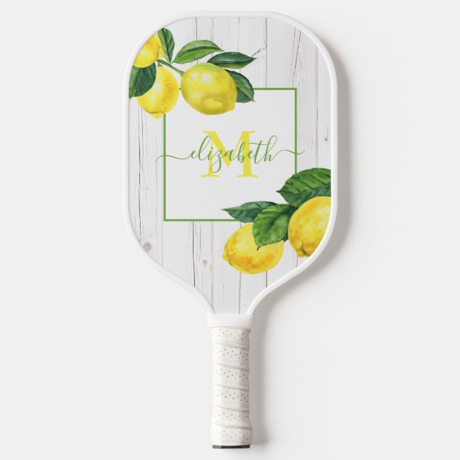 Monogram Country lemons Aquarell auf rustikalem Ho Pickleball Schläger (Vorderseite)