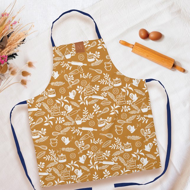 Monogram Country Style Backmuster gelb Schürze (Monogram Country-Style Baking Pattern Yellow Apron)