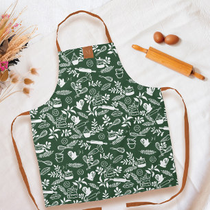 Monogram Country Style Blumenbackmuster Grün Schürze