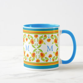 Monogram Country Style Orange Marigolds Border Tasse