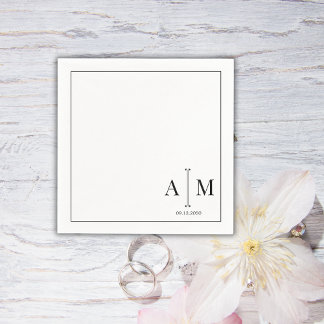 Monogram Couple Date Simple Border Wedding Serviette