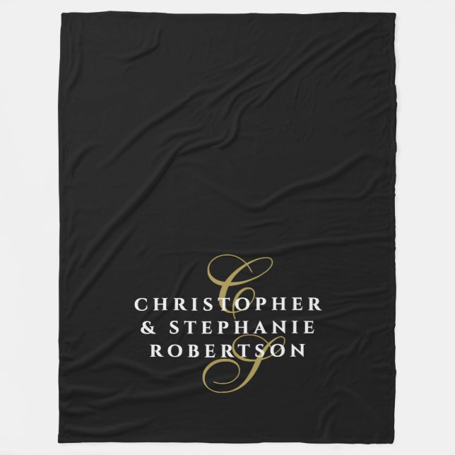 Monogram Couple Minimalist Black Gold White Chic Fleecedecke (Vorderseite)