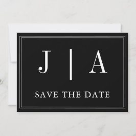 Monogram Couple Name Modern Simple Black and White Save The Date