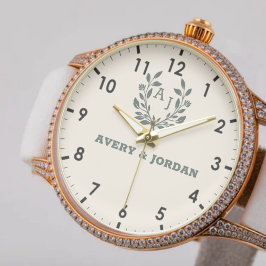 Monogram couple names Botanical Elegant Armbanduhr