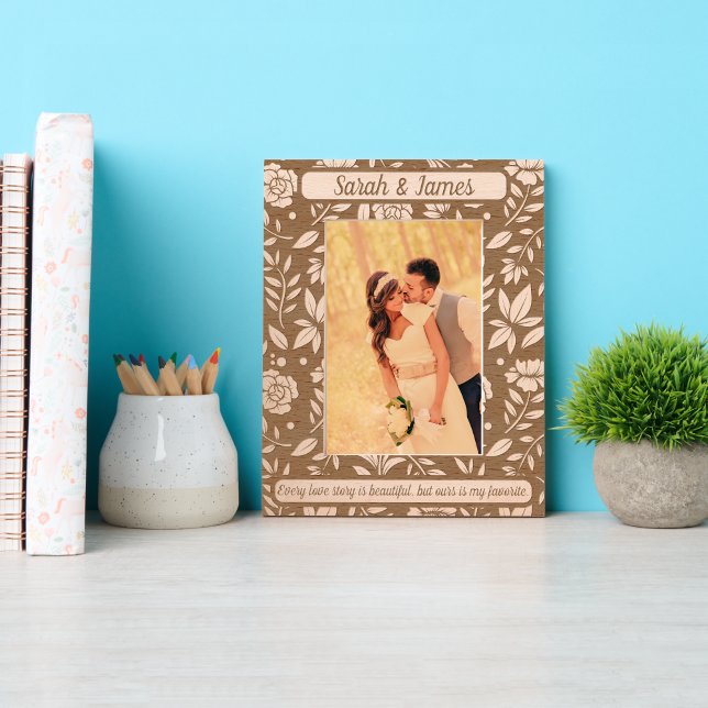 Monogram Couple Names Botanisches Blumenzitat Geätzte Rahmen (Von Creator hochgeladen)