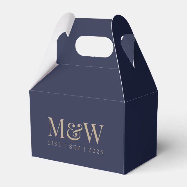 Monogram Couple's Modern Wedding Gold Navy Geschenkschachtel (Vorderseite)