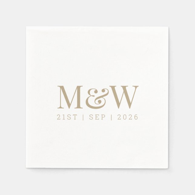 Monogram Couple's Modern Wedding Gold White Serviette (Vorderseite)
