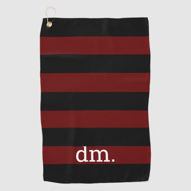 Monogram Cranberry & Blk Strip Golfhandtuch (Vorderseite)