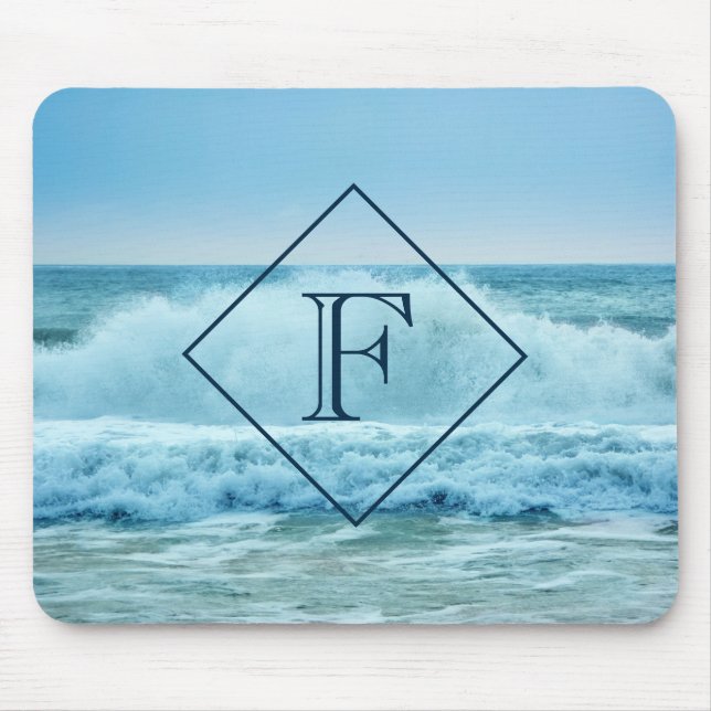 Monogram CrashWaves Blue Ocean Beach Foto Mousepad (Vorne)
