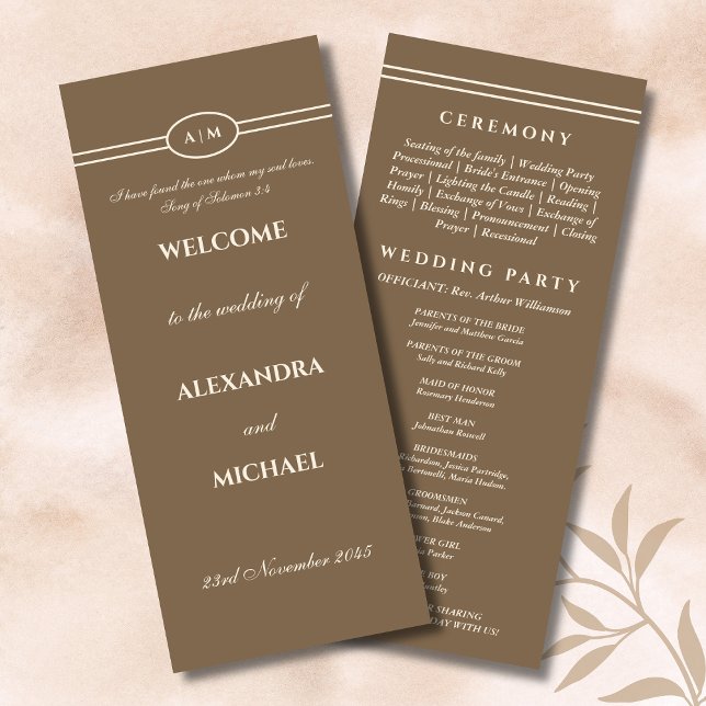 Monogram Cream Brown Christian Wedding Program Programm (Von Creator hochgeladen)