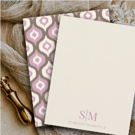 Monogram Cream Lilac Ikat Abstraktes Muster Mitteilungskarte