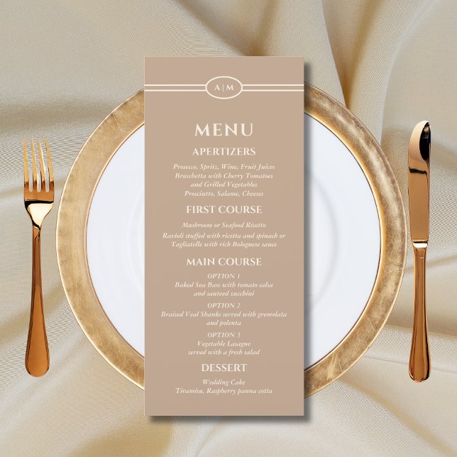 Monogram Cream Taupe Christian Wedding Menu (Créateur téléchargé)