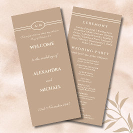 Monogram Cream Taupe Christian Wedding Program Programm