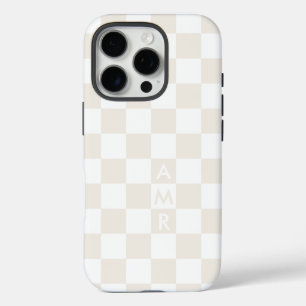 Monogram Cream White Checkered Pattern iPhone 16 Pro Hülle