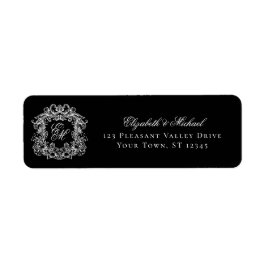 Monogram Crest Black Wedding Return Address