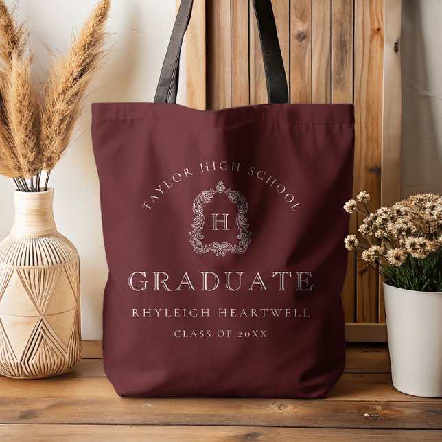 Monogram Crest Burgundy Red White Graduation Tasche (Von Creator hochgeladen)