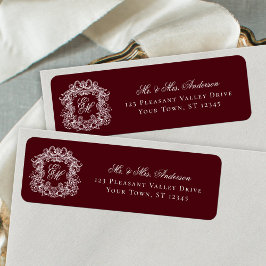 Monogram Crest Burgundy Wedding Return Address