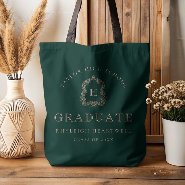 Monogram Crest Dark Green Rose Graduation Tasche (Von Creator hochgeladen)