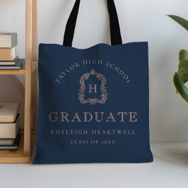 Monogram Crest Navy Blue Rose Graduation Tasche