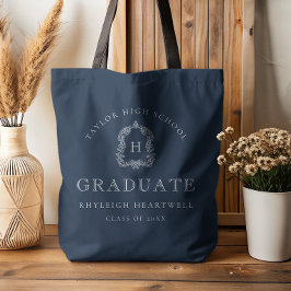 Monogram Crest Navy Blue White Graduation Tasche