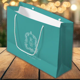 Monogram Crest Turquoise Wedding Große Geschenktüte