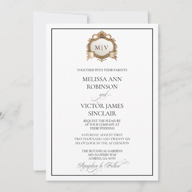 Monogram Crest Wedding Invitation Einladung (Vorderseite)