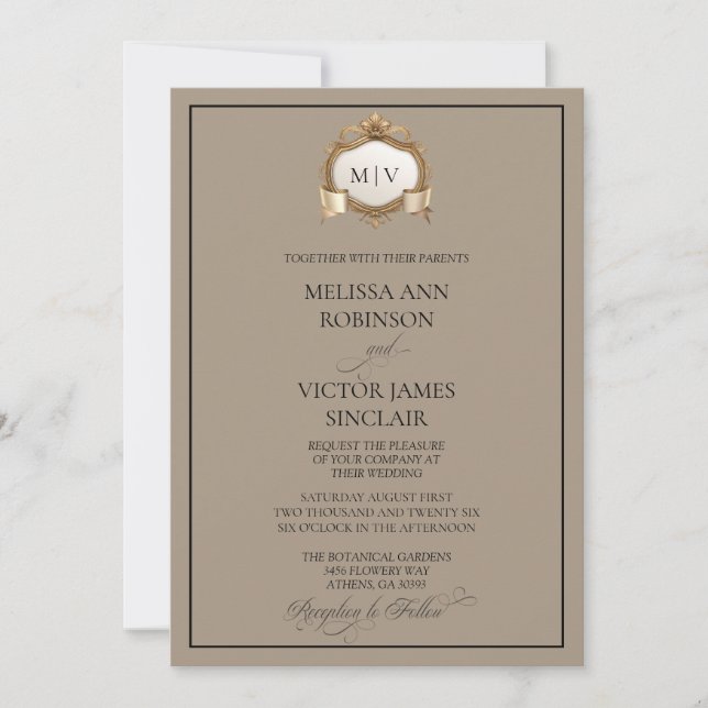 Monogram Crest Wedding Invitation Einladung (Vorderseite)