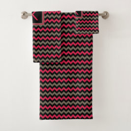 Monogram Crimson Brown Black Chevron Motif