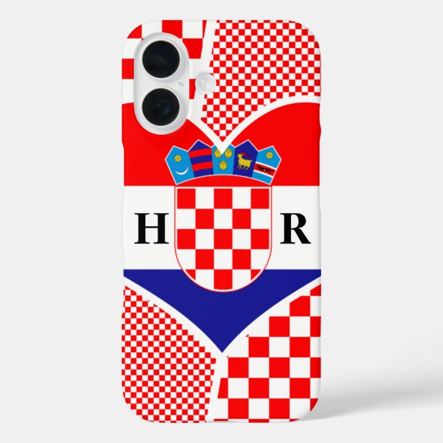 Monogram Croatia Flag Herz Schachbretts iPhone 16 Hülle (Rückseite)