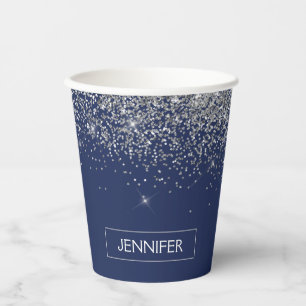 Monogram-Cups für Navy Blue Silver Glitzer Pappbecher