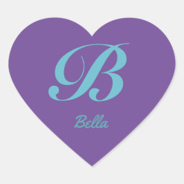 Monogram Cursive Letter B Lila Kalligrafie Herz-Aufkleber
