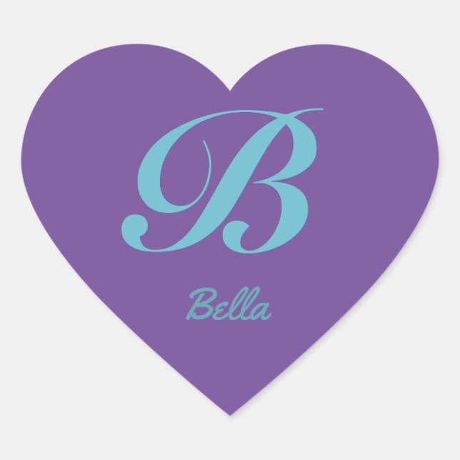 Monogram Cursive Letter B Lila Kalligrafie Herz-Aufkleber (Vorderseite)