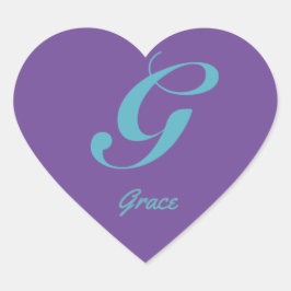Monogram Cursive Letter G Blue Lila Kalligrafie Herz-Aufkleber