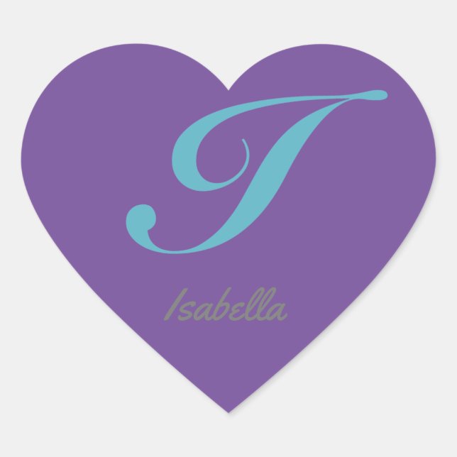 Monogram Cursive Letter I Blue Purple Initial Text Herz-Aufkleber (Vorderseite)