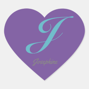 Monogram Cursive Letter J Lila Kalligrafie Herz-Aufkleber
