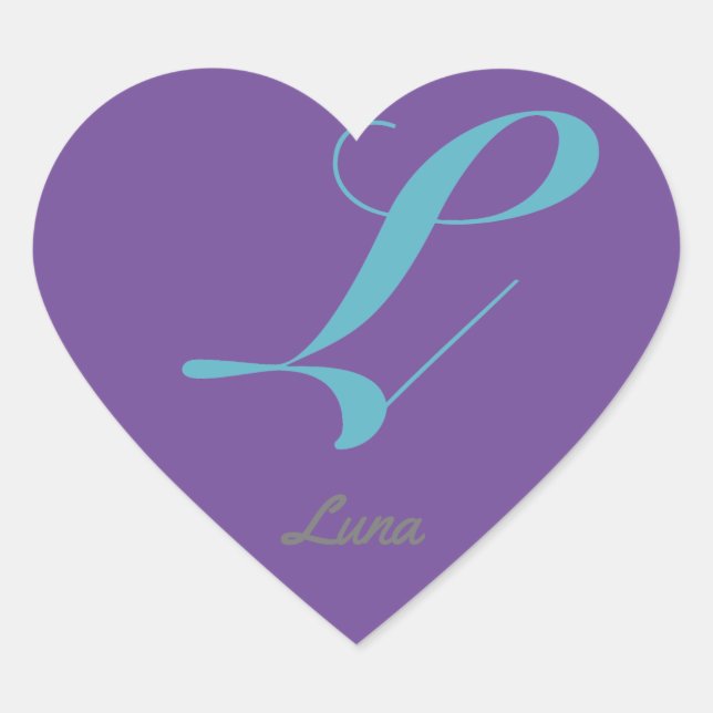 Monogram Cursive Letter L Blue Lila Kalligrafie Herz-Aufkleber (Vorderseite)