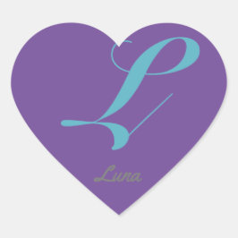 Monogram Cursive Letter L Blue Lila Kalligrafie Herz-Aufkleber